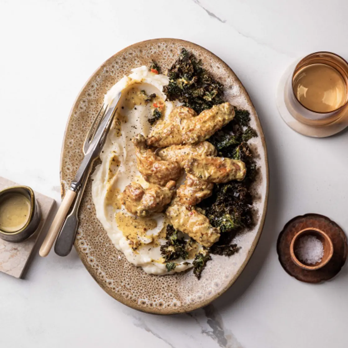 Curry-spiced Chicken Wings with creamy, buttery mash potato