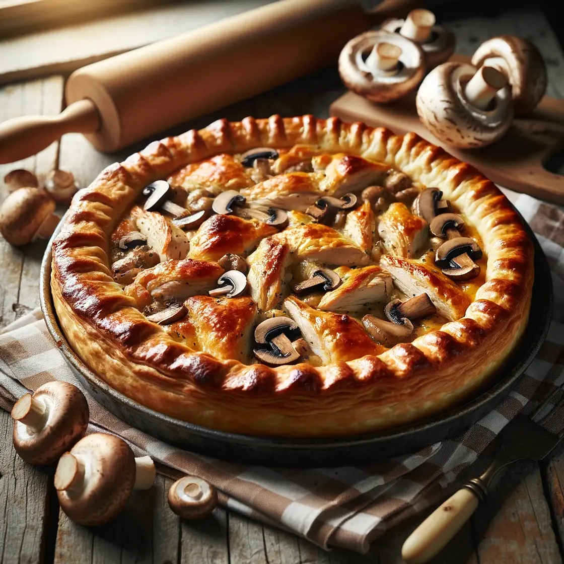 Tourte lardons, poulet et champignon