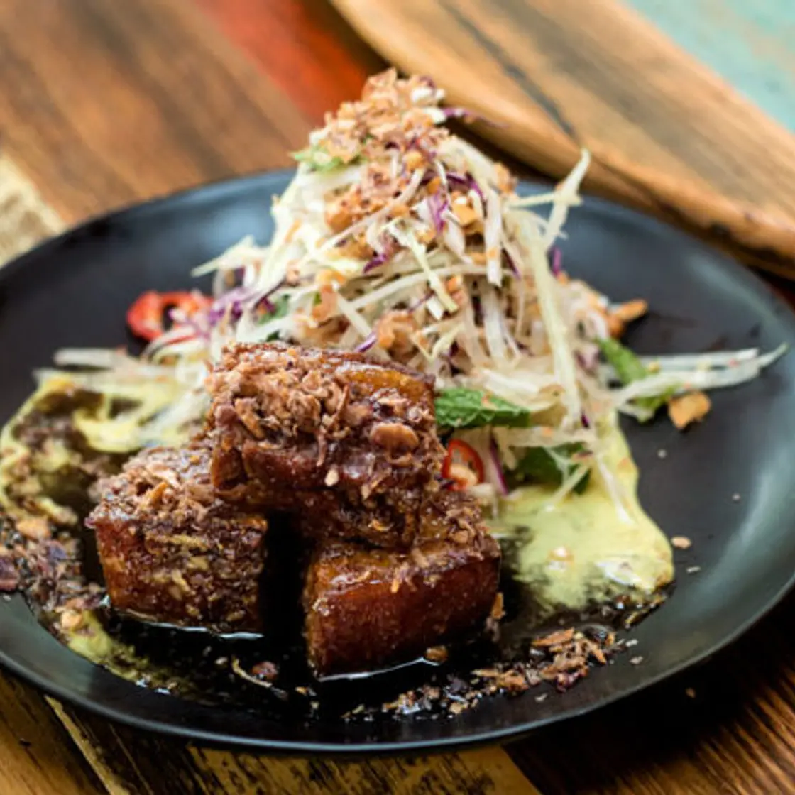 Junk's Crispy Pork Belly with Green Papaya salad
