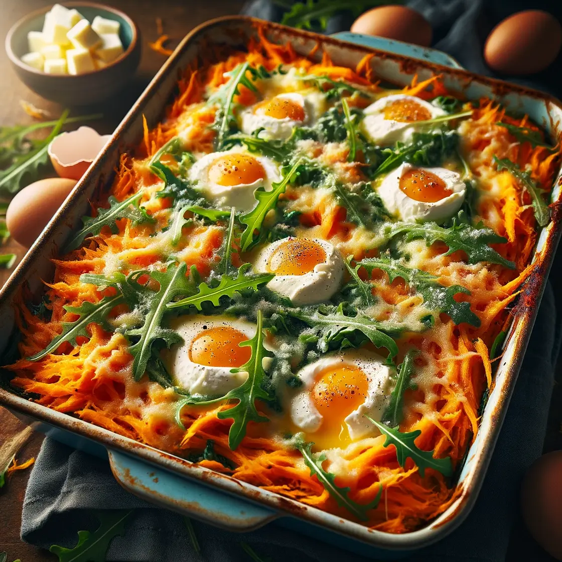 Gratin patates douces roquettes