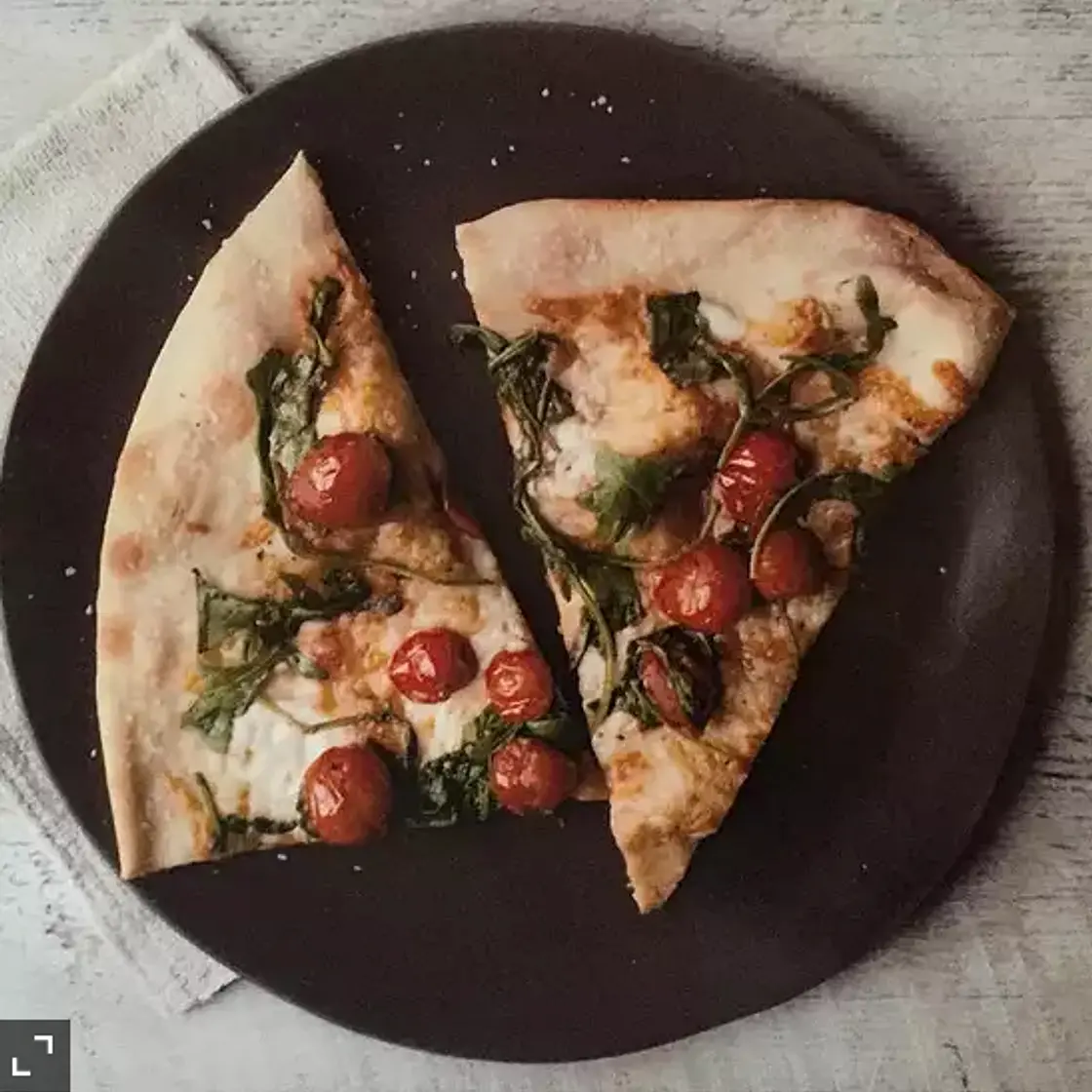 White Pizza with Arugula and Balsamic Cherry Tomatoes