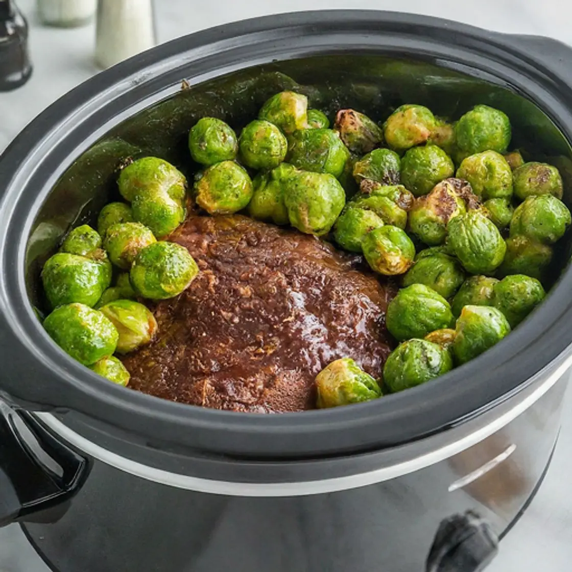 Crock Pot Balsamic Beef Roast with Brussels Sprouts
