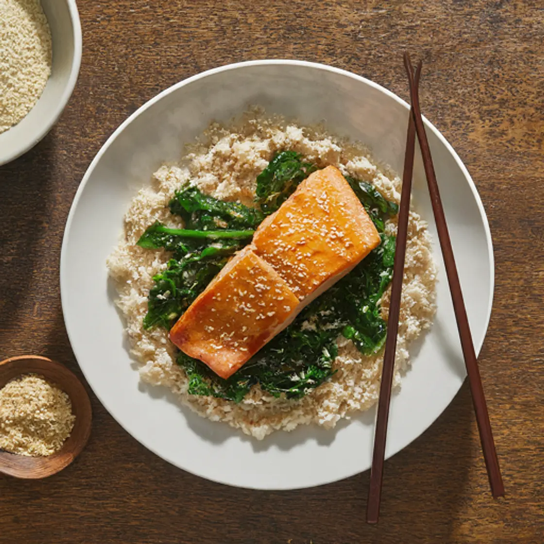 Spicy Stir-Fried Salmon with Sesame Spinach