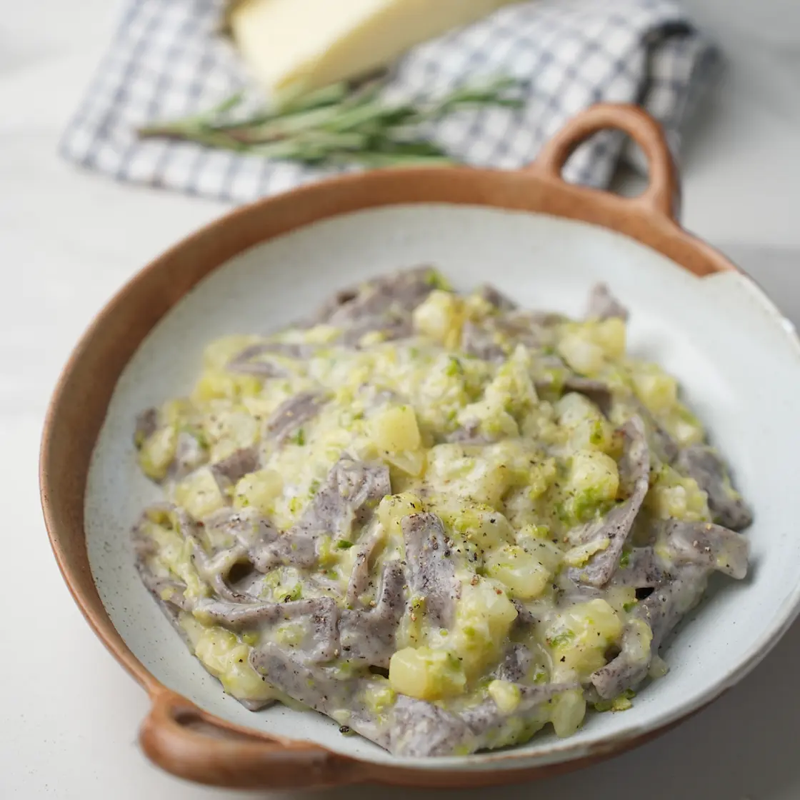 GLUTEN FREE Pizzoccheri pasta with cabbage, cheese and potatoes