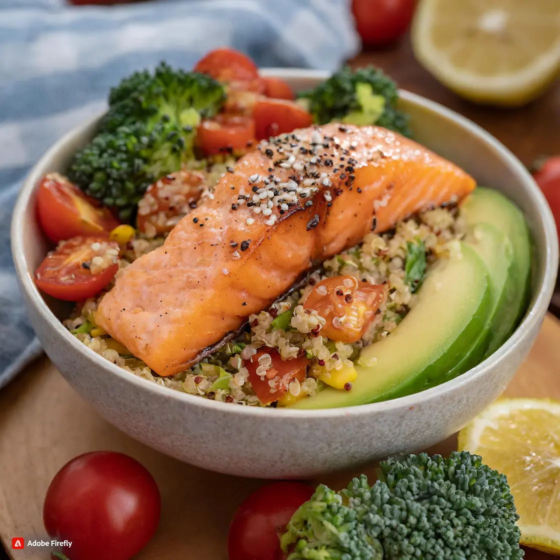 Power salmon bowl with optional dressing