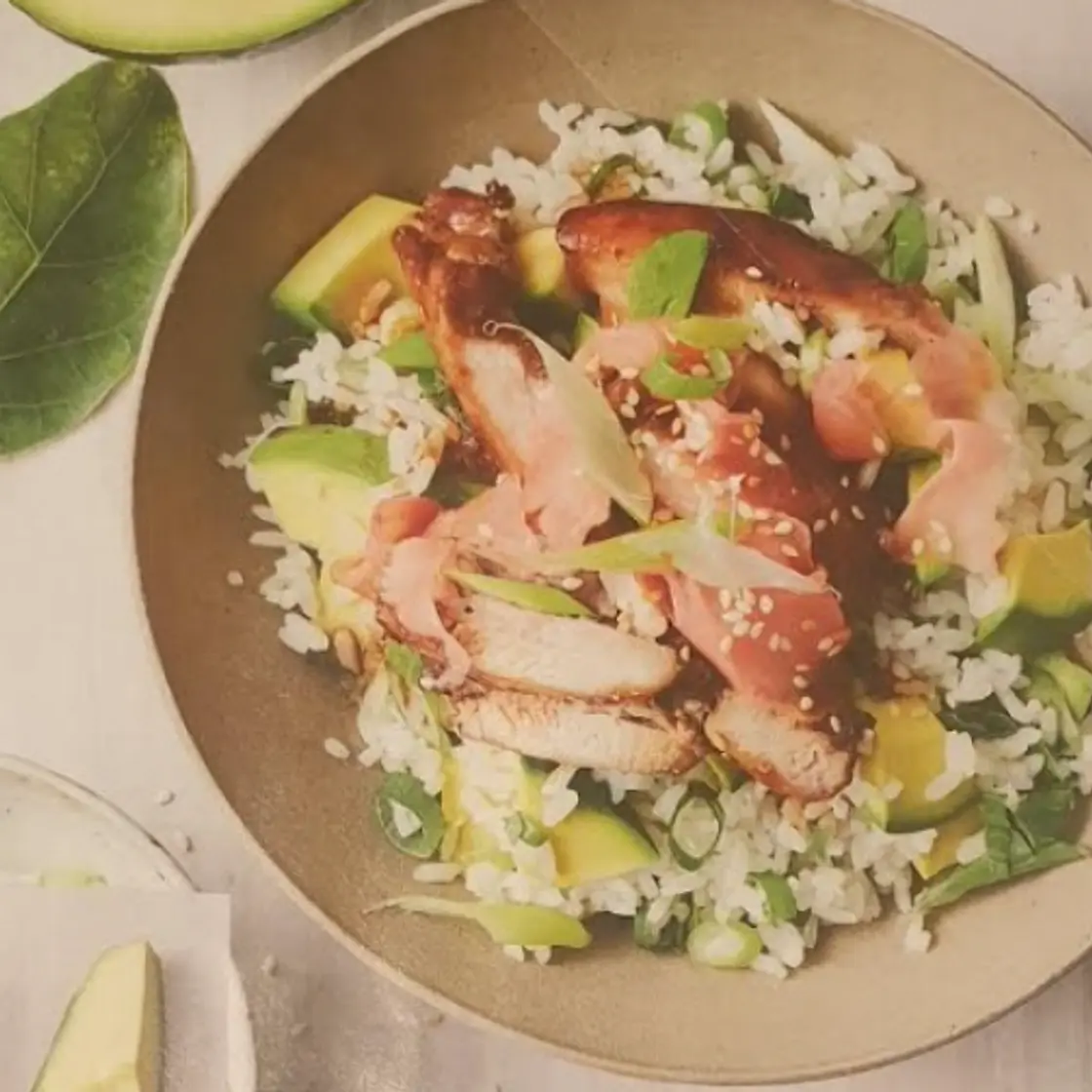 Honey soy chicken with avocado rice