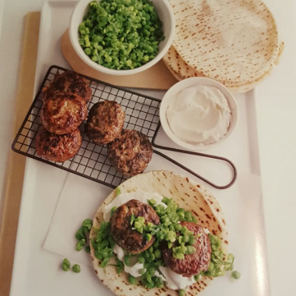 Spiced Beef Patties with Crushed Pea Salad