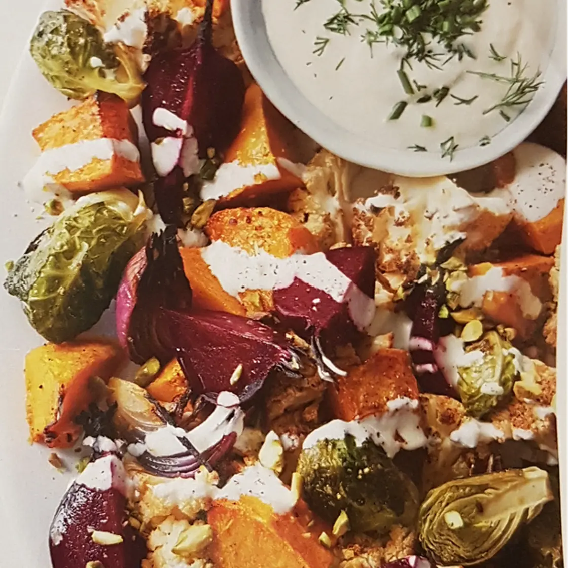 ROAST VEGGIE SALAD WITH CRÈME FRAÎCHE