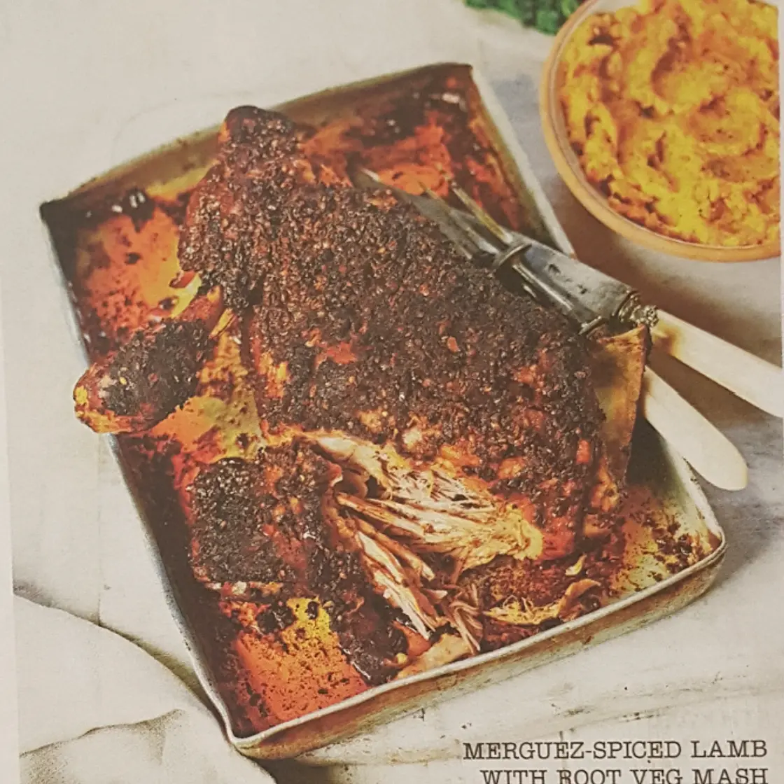 MERGUEZ-SPICED LAMB WITH ROOT VEG MASH