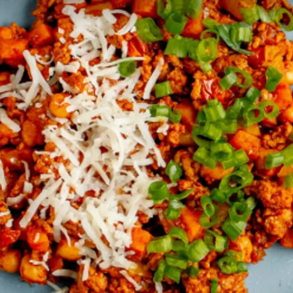 One Pan Cheesy Turkey, Chickpea & Sweet Potato