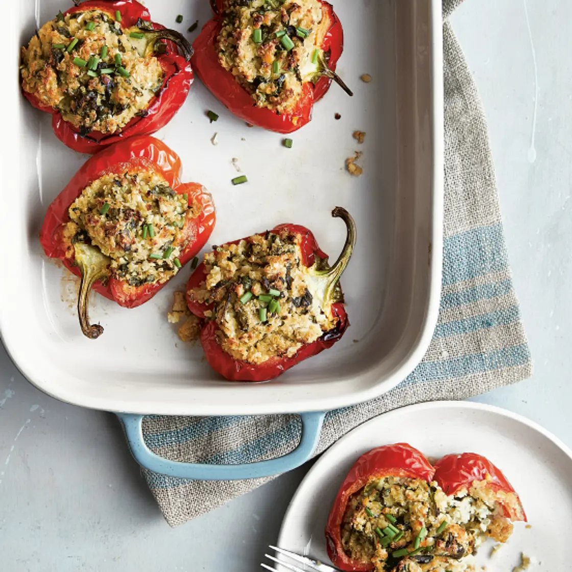 Quinoa and Red Lentil Stuffed Peppers with a Creamy Cashew Sauce
