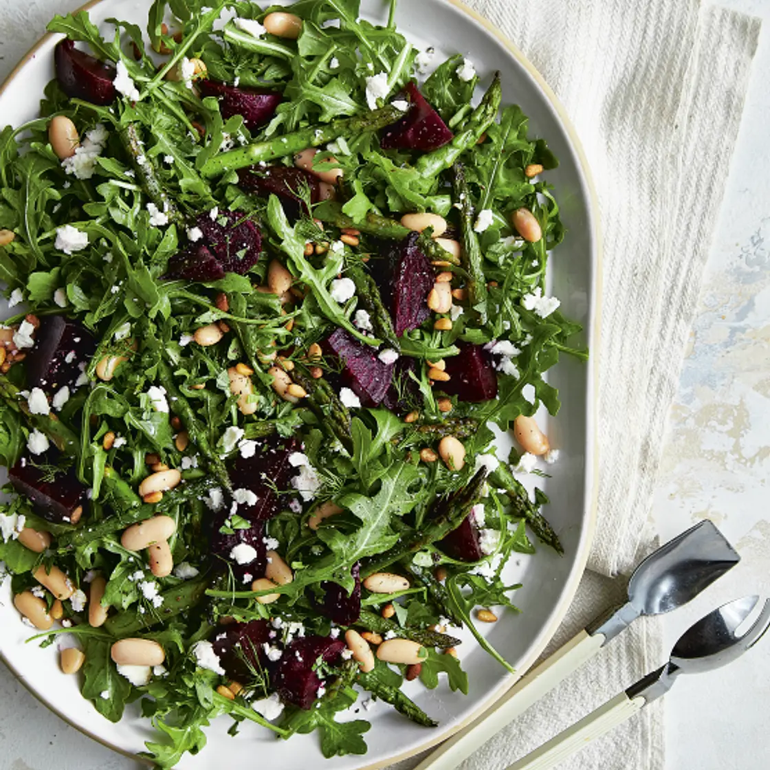 Roasted Asparagus, Beet, and Cannellini Bean Salad