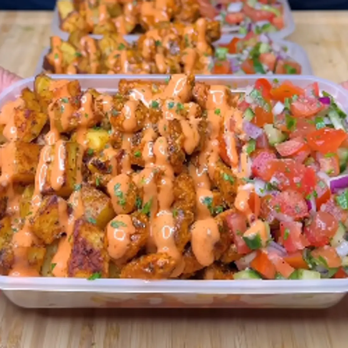 High Protein Buffalo Chicken Potato Bowls