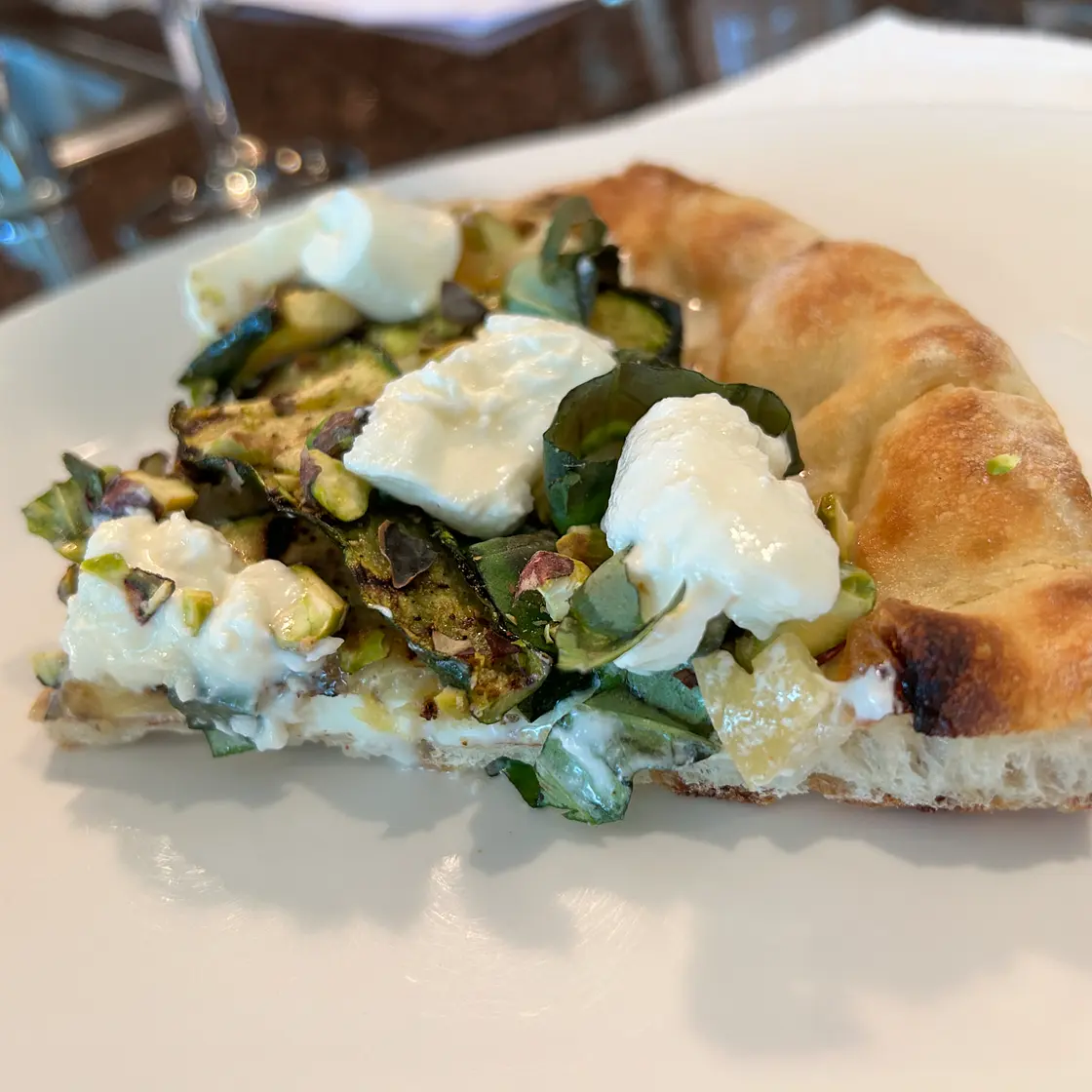 Burrata, Grilled Zucchini, Preserved Lemon + Pistachio Pizza
