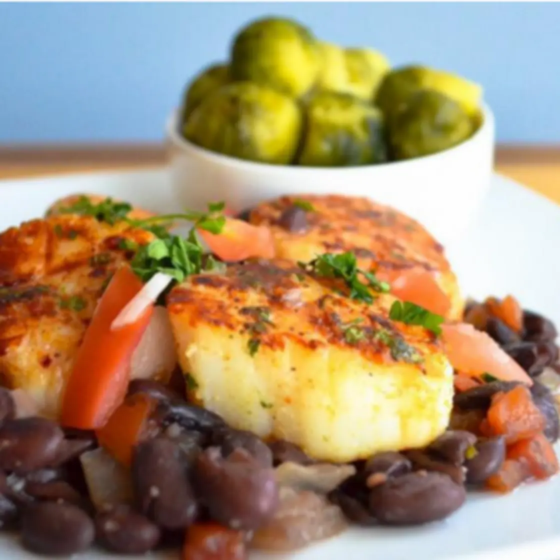Scallops, Black Beans and Brussel Sprouts