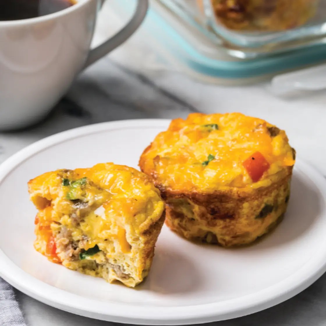 Muffin Tin Frittatas with Sausage, Bell Pepper, and Cheddar