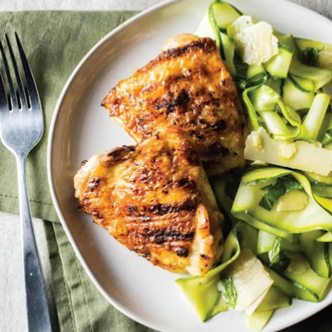 Grilled Chicken Thighs with Shaved Zucchini Salad