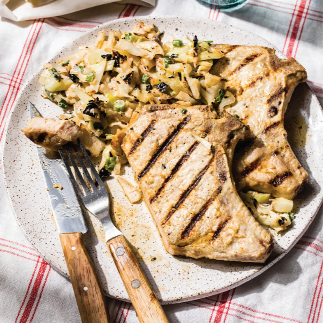 Grilled Thin-Cut Pork Chops with Spicy Barbecue Coleslaw