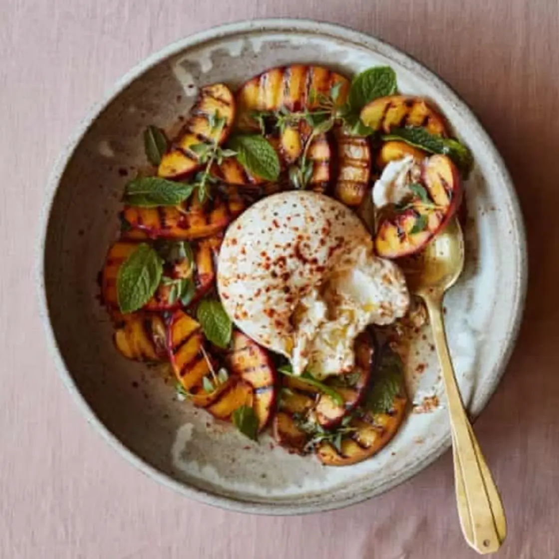 Grilled stone fruit, balsamic and burrata salad