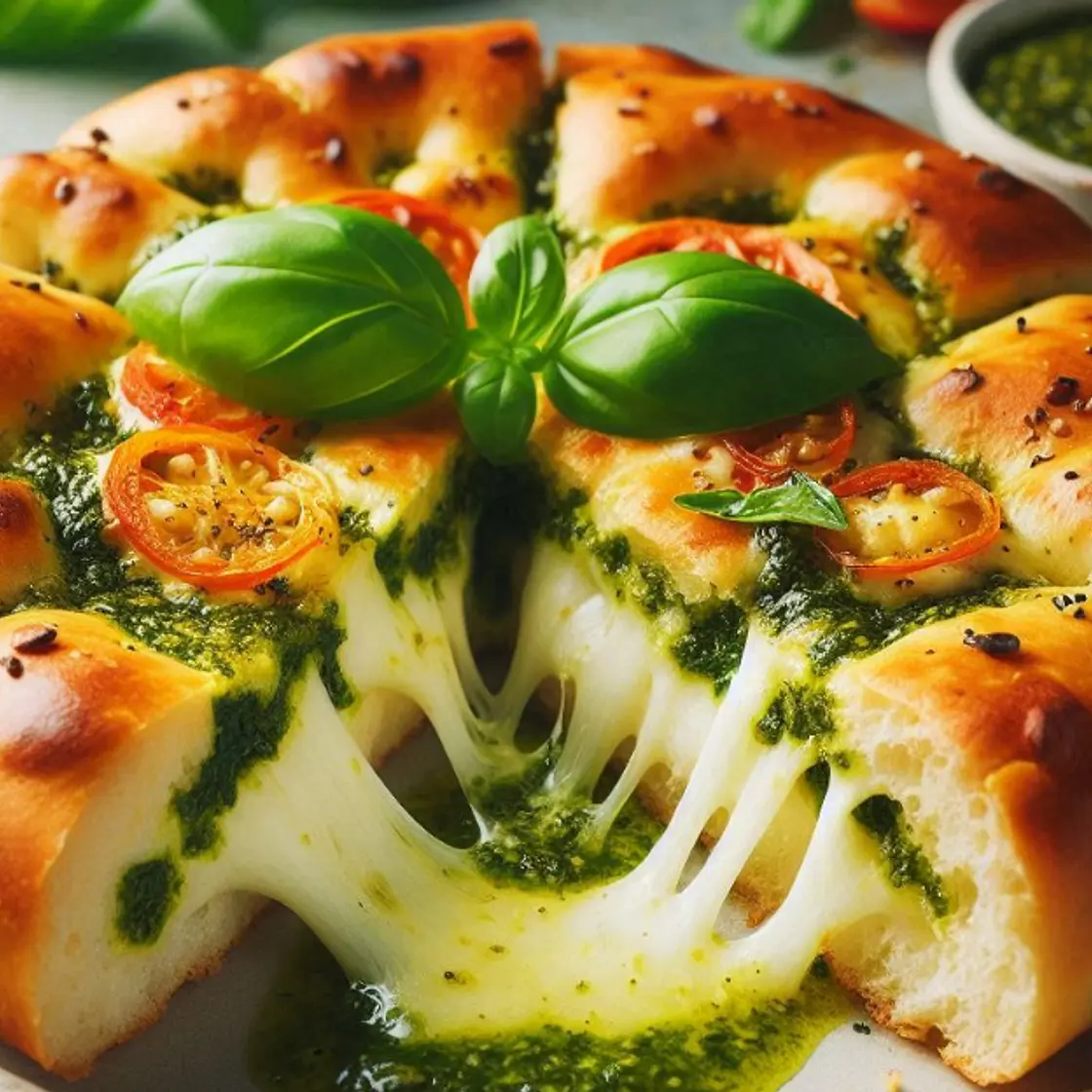 Focaccias mit Mozzarella-Pesto-Füllung