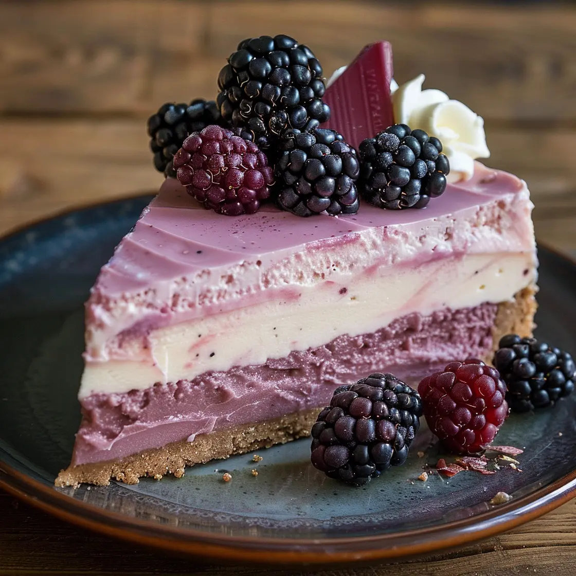 Elegant White Chocolate Blackberry Mousse Cheesecake
