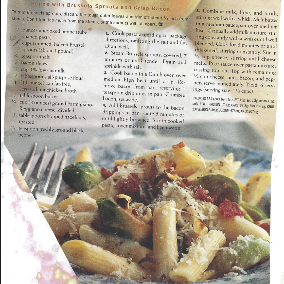 Penne with Brussels Sprouts and Crisp Bacon