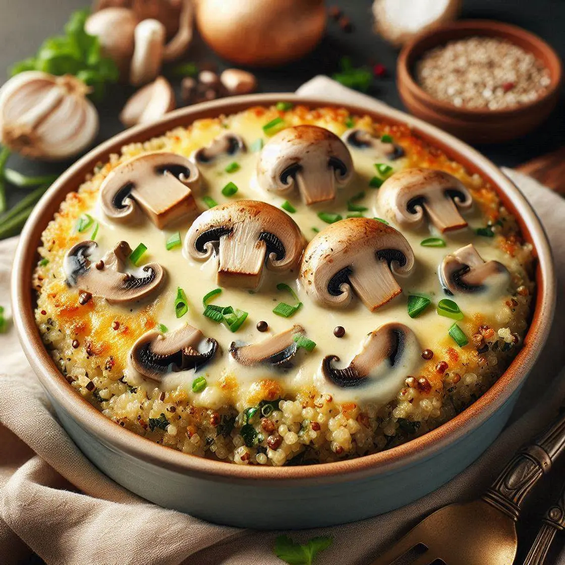 Creamy Garlic Mushroom Quinoa Bake