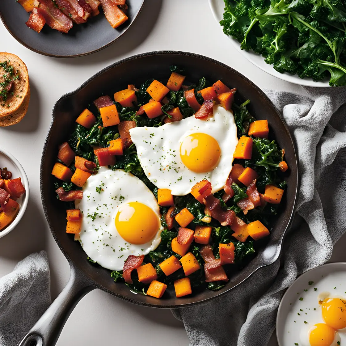 Sweet Potato, Bacon & Egg Hash
