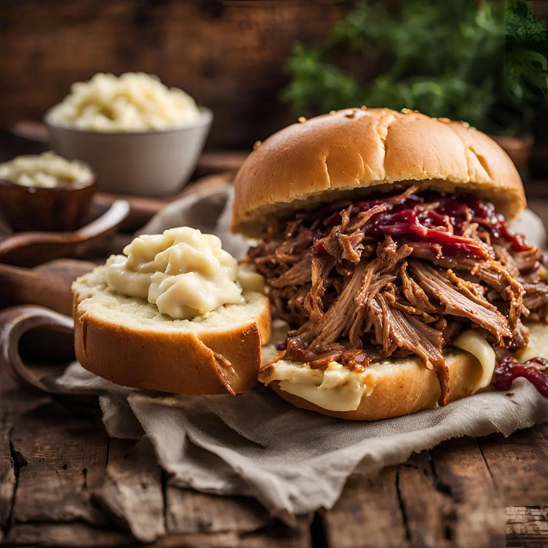 Pulled pork garlic & rosemary mashed potato sandwiches
