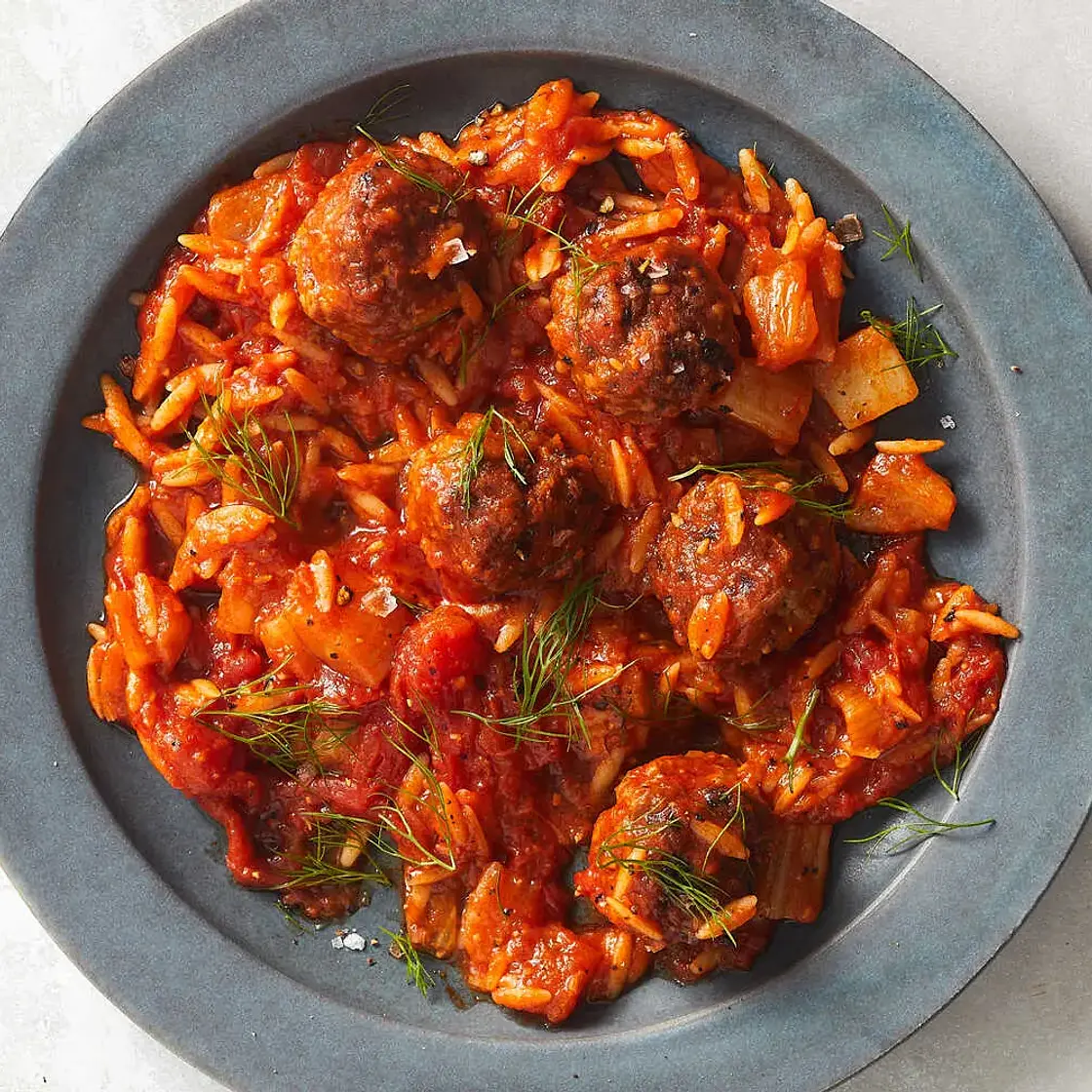 One-Pot Lamb Meatballs With Tomato, Fennel and Orzo