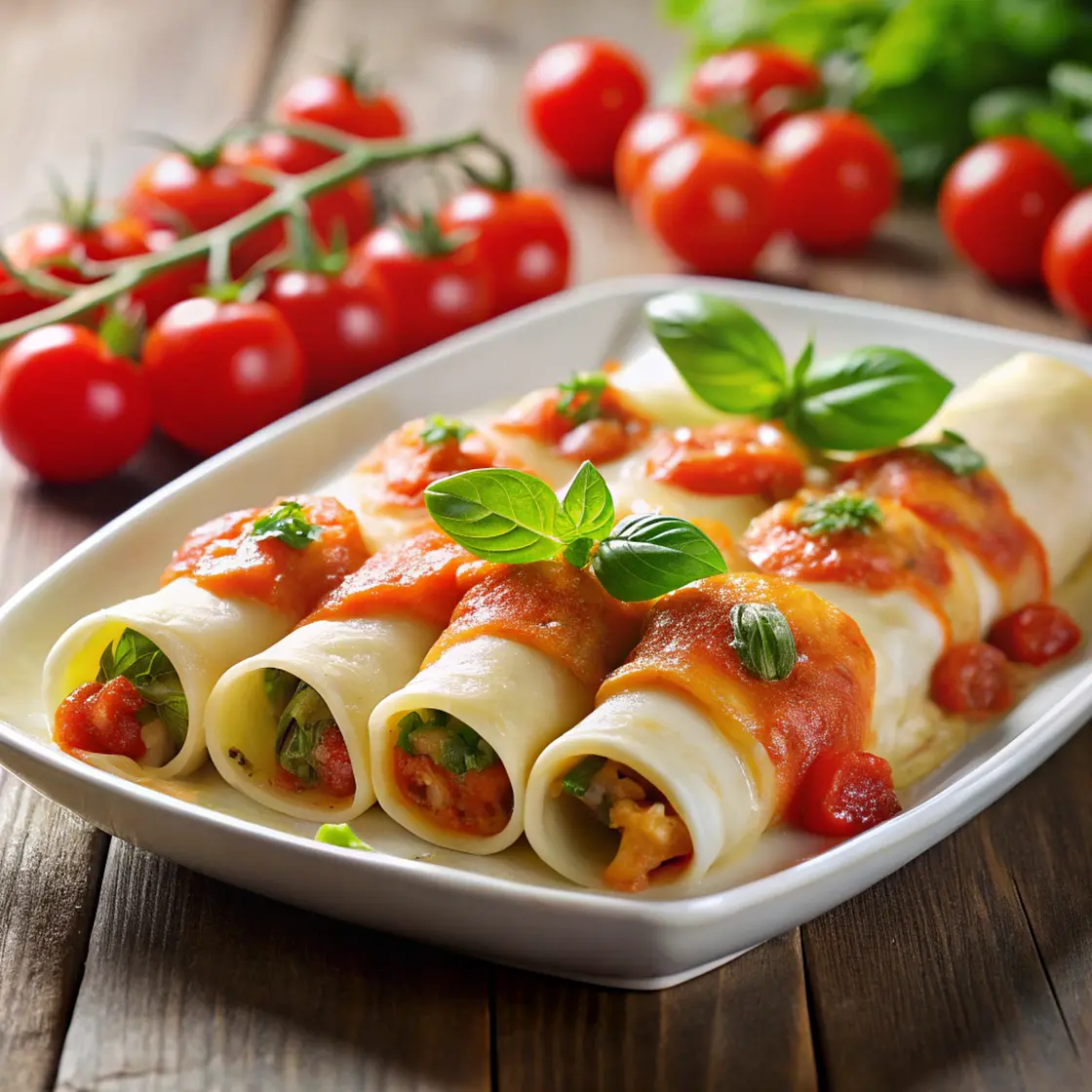 Cannelloni mit Tomate-"Mozzarella"-Füllung