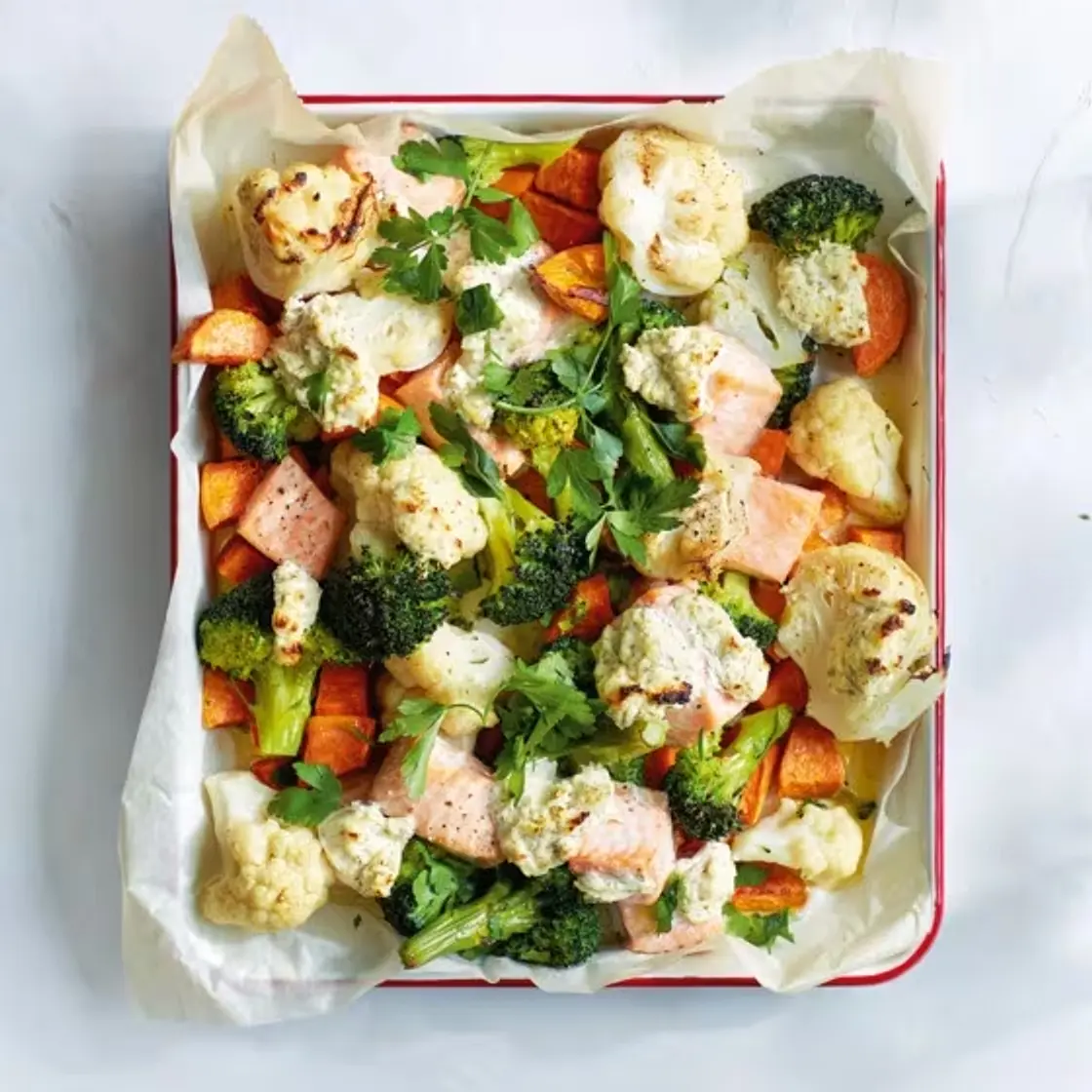 Zalm met zoete aardappel uit de oven