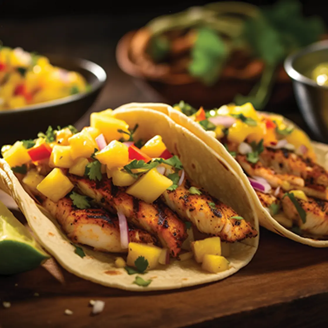 Grilled Mahi Fish Tacos With Mango-Avocado Salsa