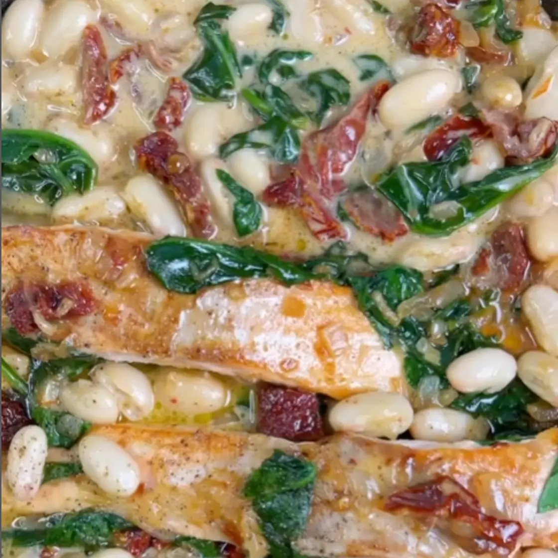 Creamy one pan salmon & beans