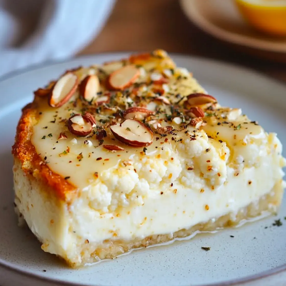 Gâteau de Chou-Fleur et Chèvre, Sauce au Citron et Amandes 🥦🧀🍋