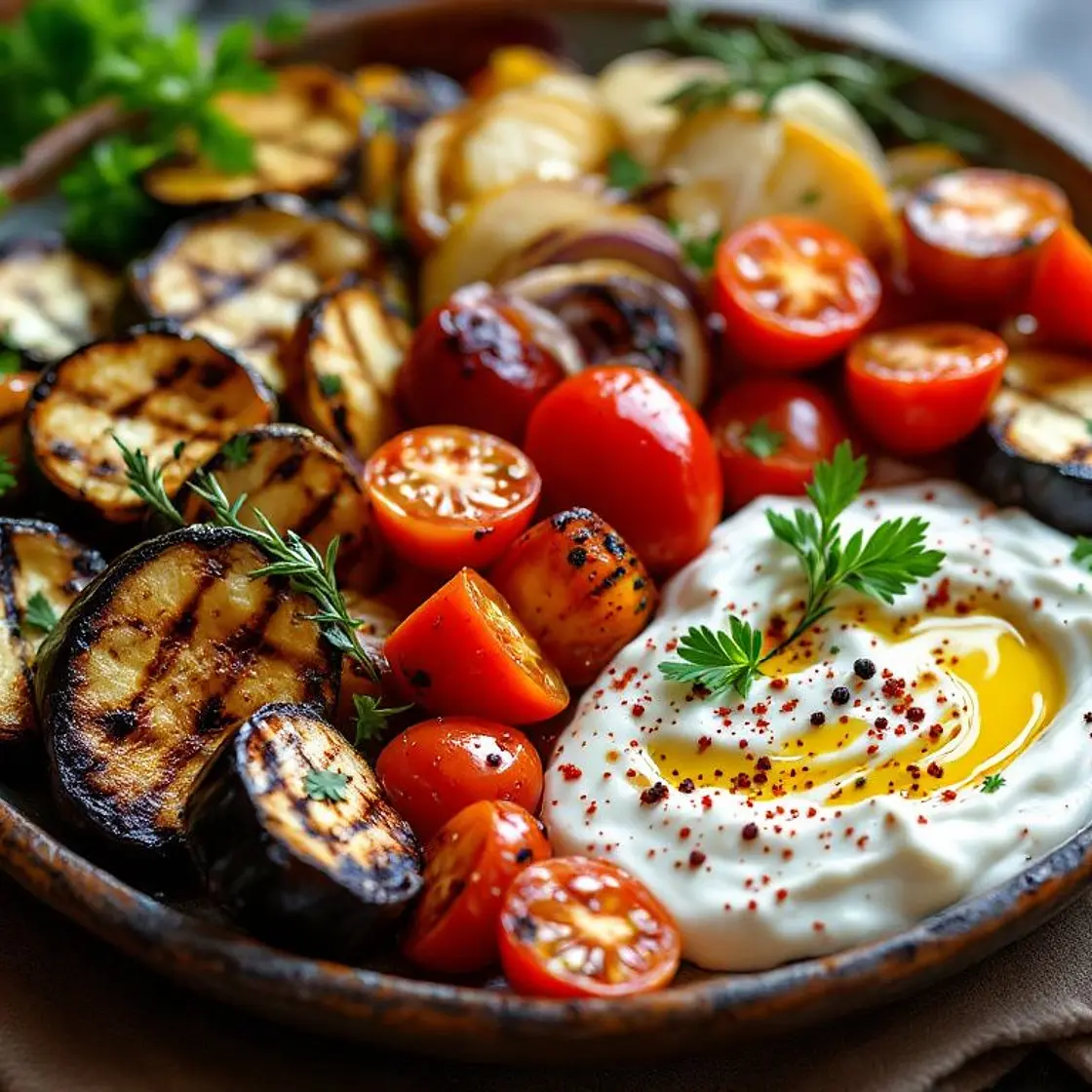 Grilled Veg & Feta with Spiced Yogurt Dressing