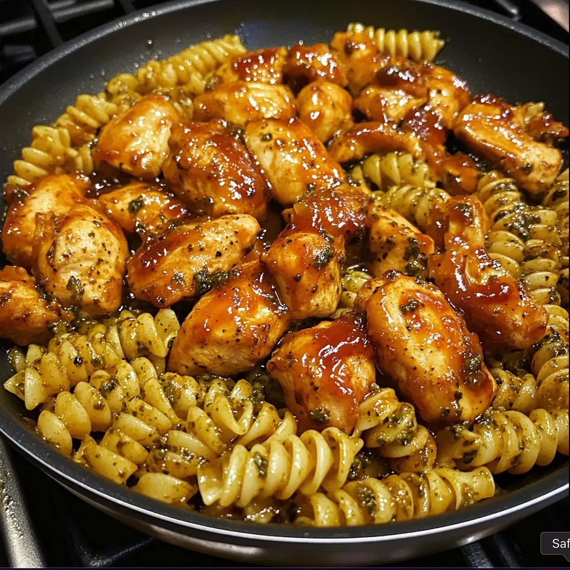 One-Pan Bold Honey BBQ Chicken & Pesto Pasta