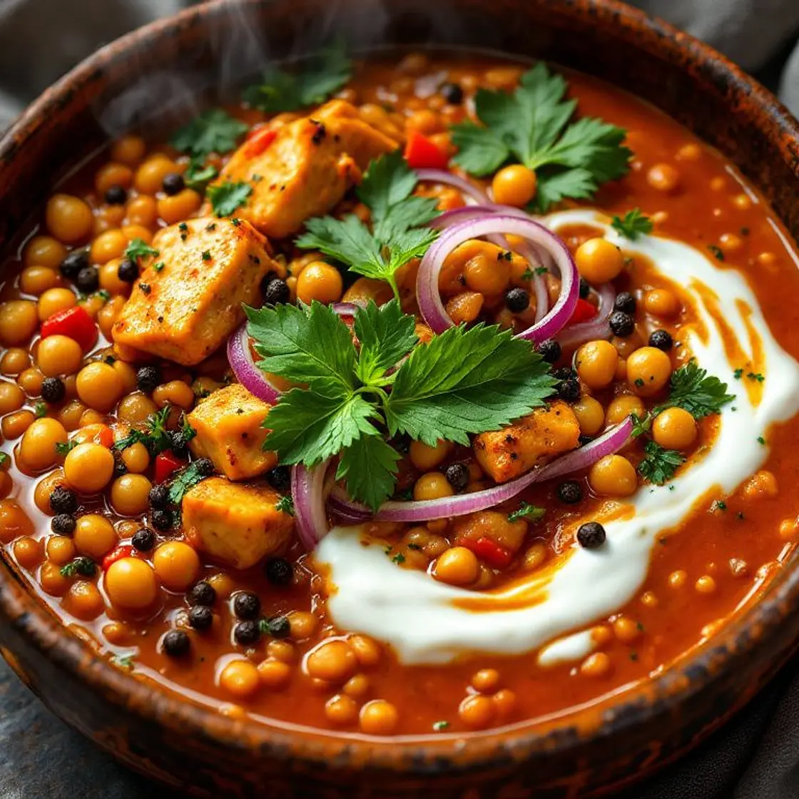 High-Protein Tellicherry Chicken & Lentil Curry
