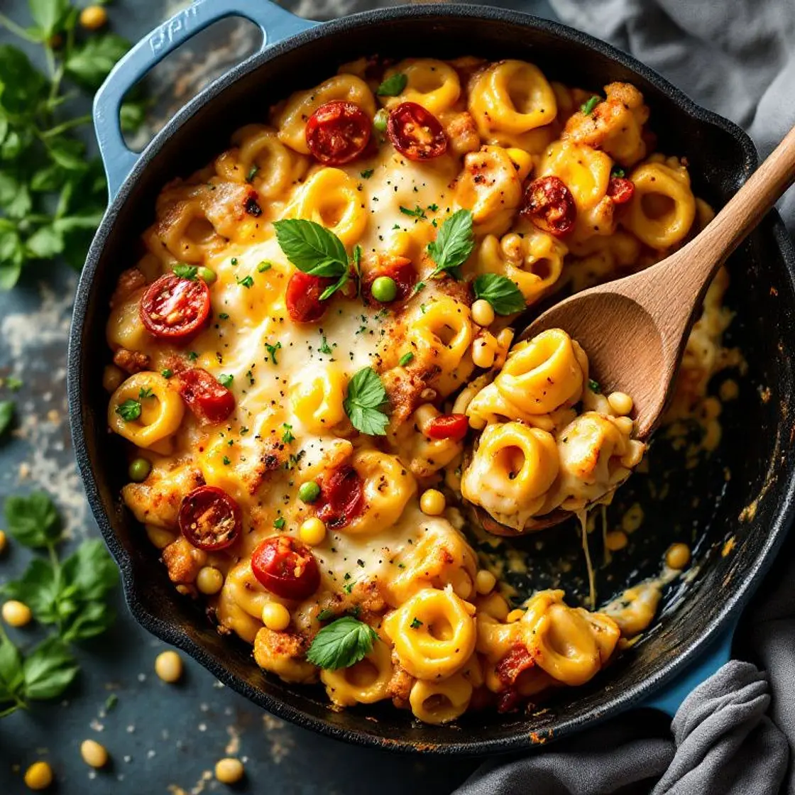 High-Protein Summer Corn & Tomato Baked Tortellini
