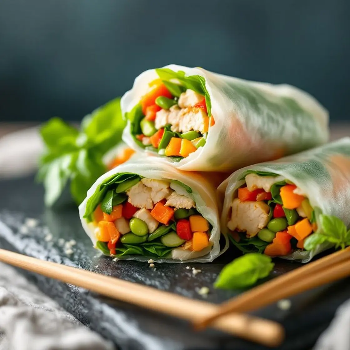 High-Protein Chicken & Edamame Summer Rolls