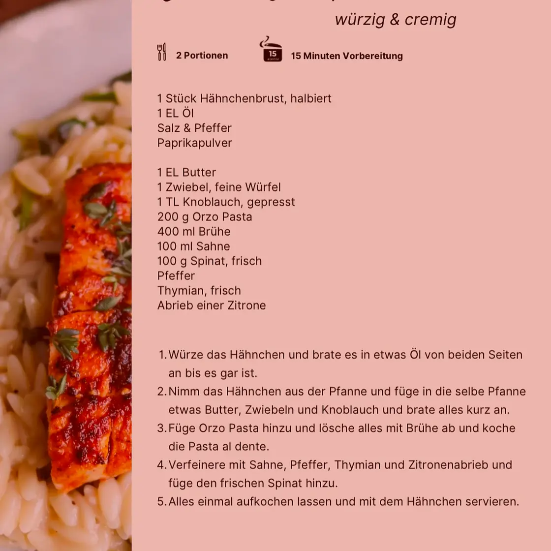 Orzo Pasta mit Hähnchen
