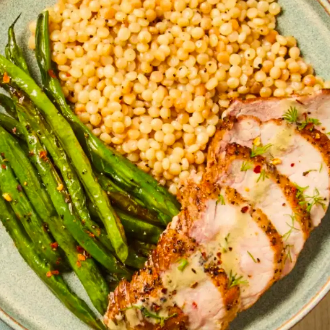 Creamy Dill Pork Filet (meal w/ Couscous and Green Beans)