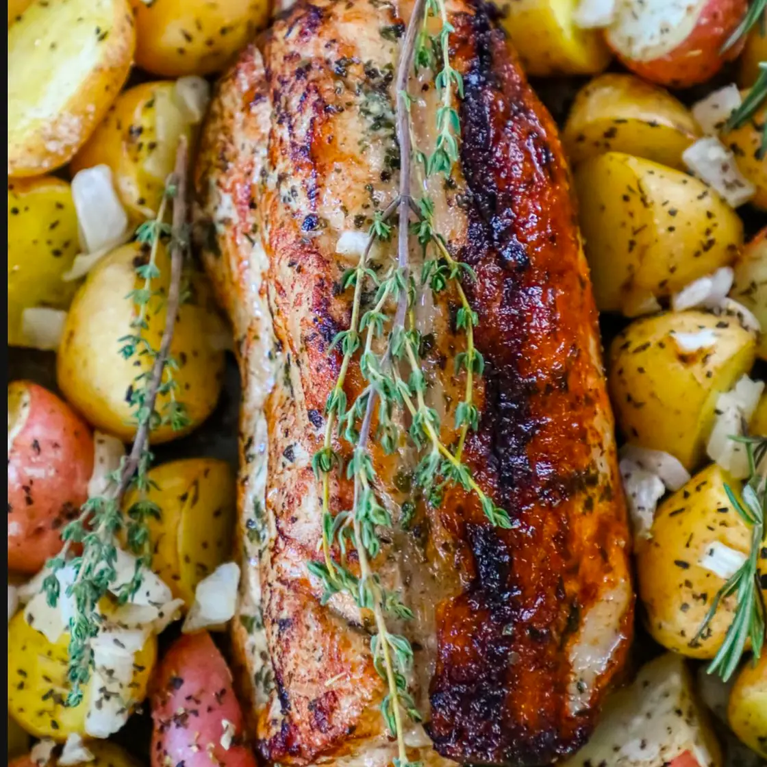 Garlic Herb Butter Baked Pork Loin and Potatoes