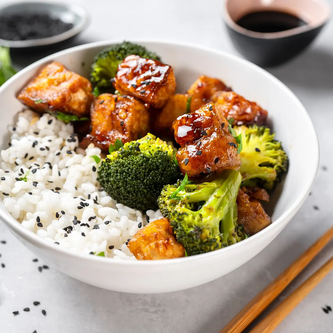 Sticky Tofu & Broccoli Stir Fry Bowl