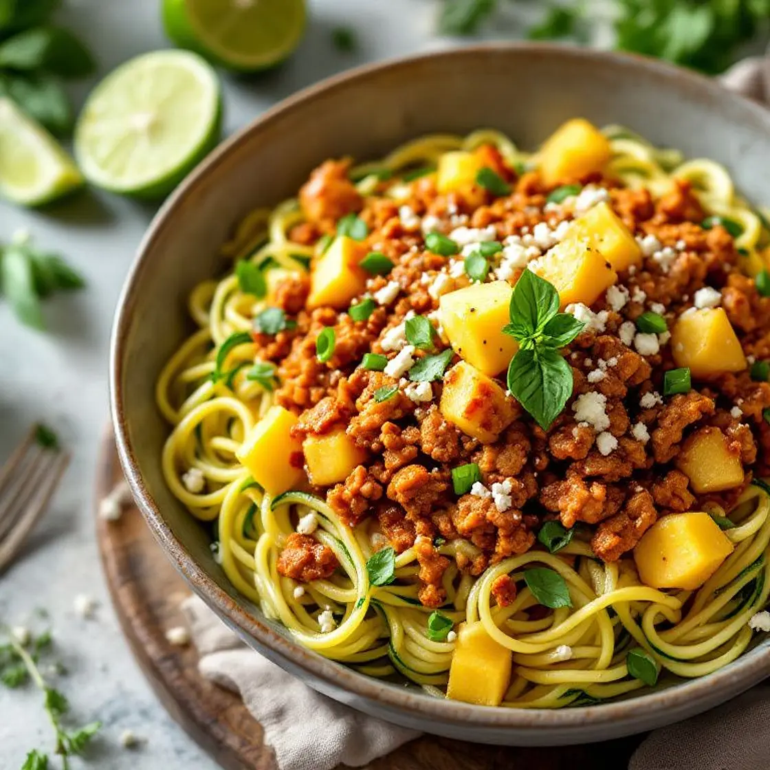 Chipotle Pineapple Bang Bang Zoodles with Minced Pork