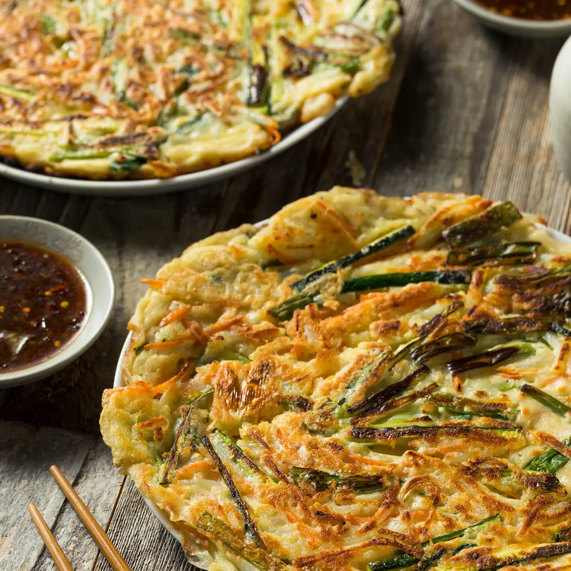 Pajeon (Korean Scallion Pancake) with Healthy Sides