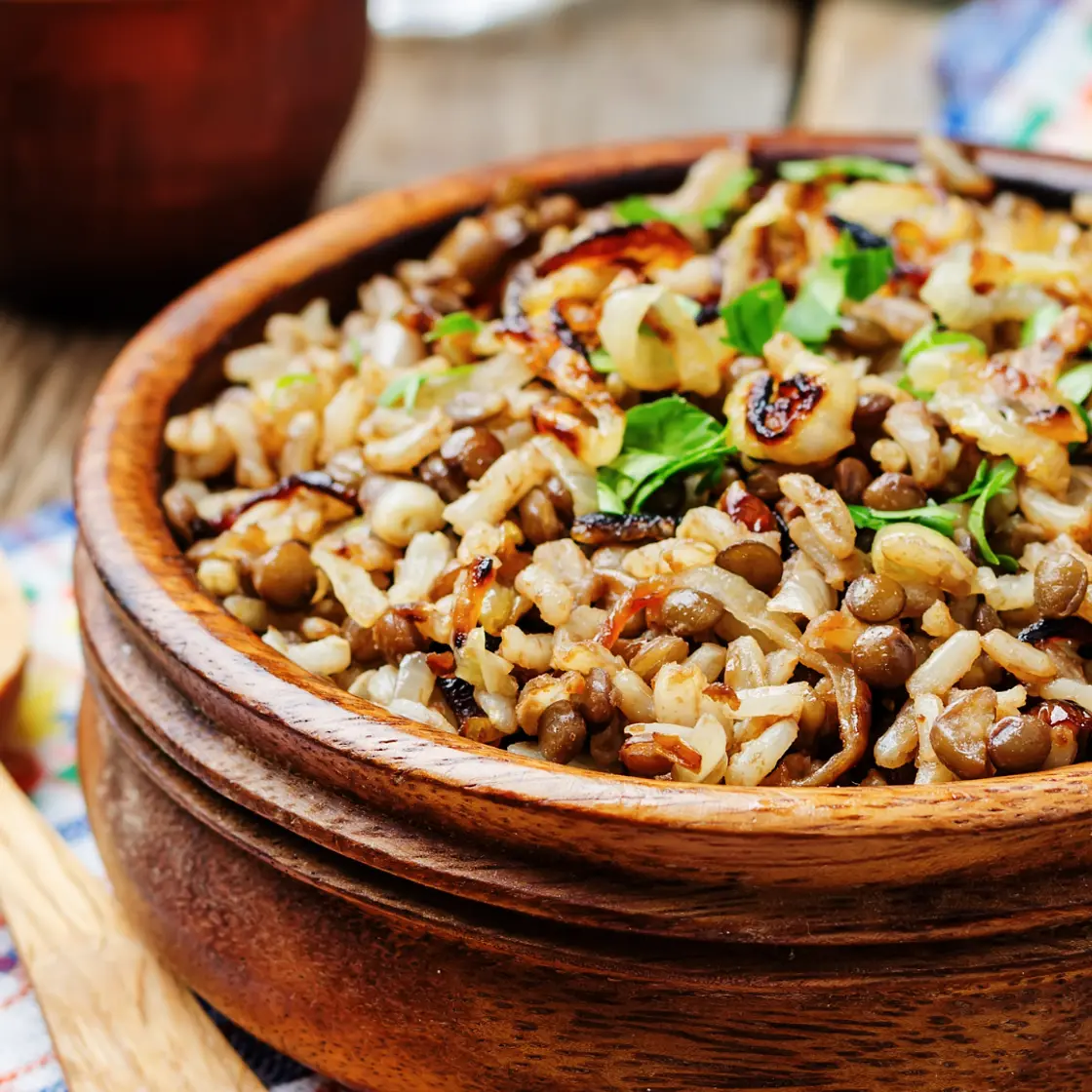 Mujadara (Lebanese Lentils & Rice with Caramelized Onions)