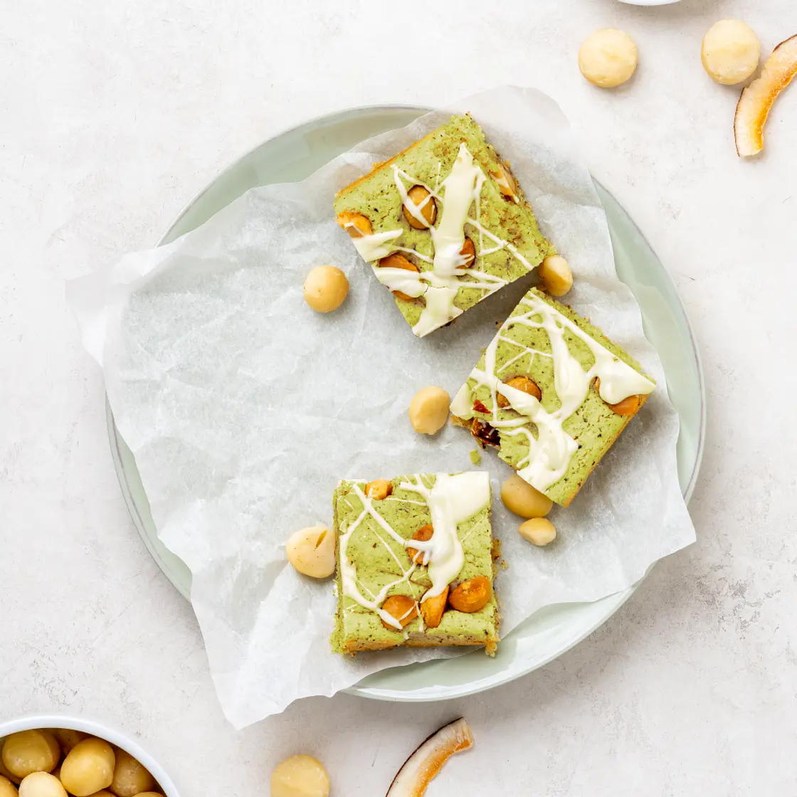 Coconut Matcha Macadamia Bars