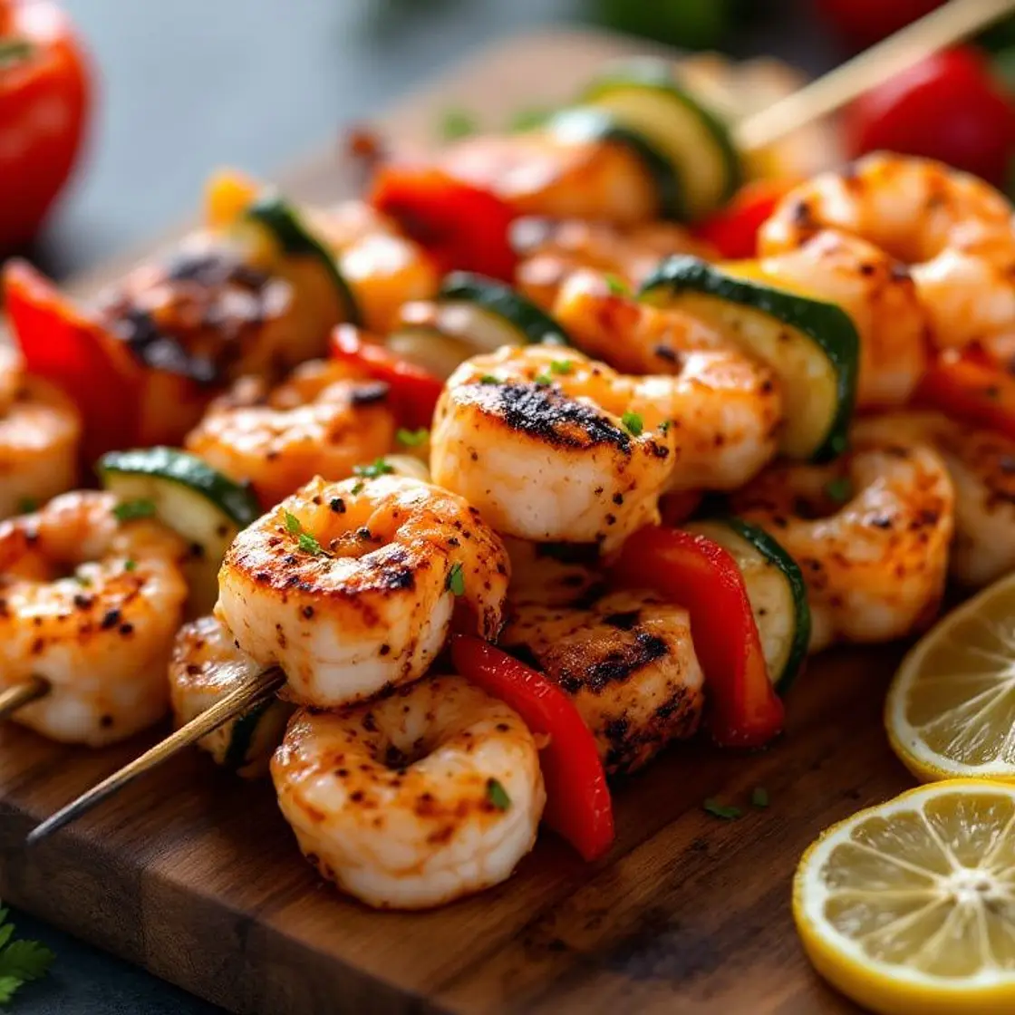 Protein-Boosted Blackened Grilled Salmon and Shrimp Skewers