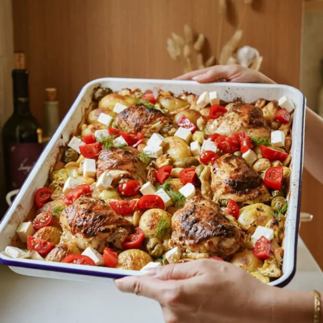 Greek Chicken Thighs + Butter Bean Sheet Pan Meal